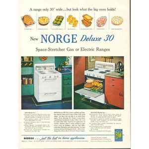 1954 Norge Deluxe 30 Gas or Electric Ranges Vintage Print Ad (L5)